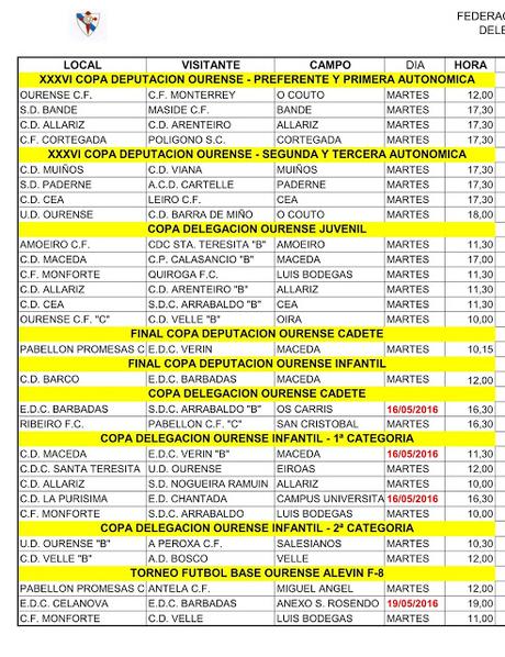 Horarios fútbol copero en Ourense, Martes 17 de Mayo