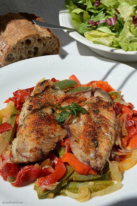 Jurel a la plancha con pimientos