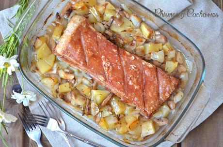 Panceta Asada con Cebolla y Patata