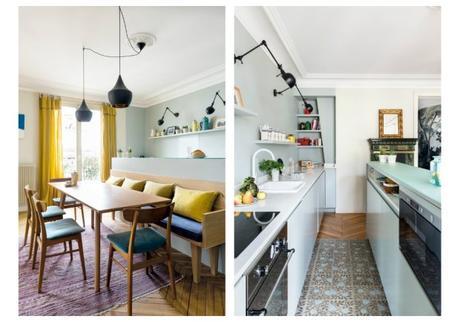 Un aire chic setentero. Vivienda en Paris Cocina y comedor mint