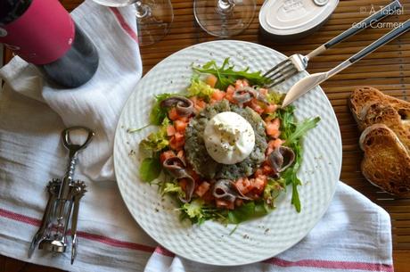 Ensalada templada de Berenjena, Burrata y Anchoas