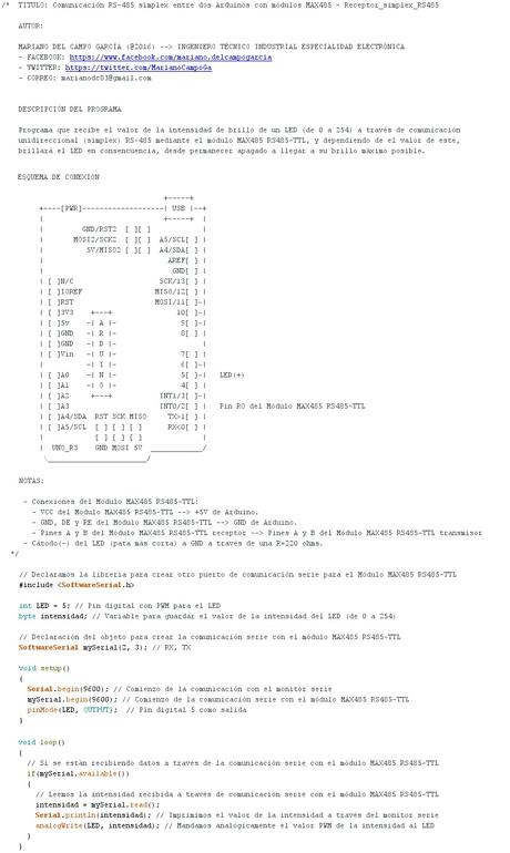 Comunicación RS-485 simplex entre dos Arduinos con módulos MAX485