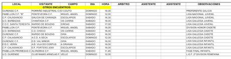 Horarios de todo el fútbol ourensano, incluido sala base