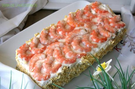 Tarta de langostinos, ensaladilla de langostinos