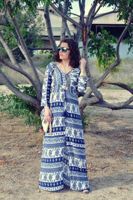 maxi vestido tribal outfit mi vestido azul fashion blogger (1)