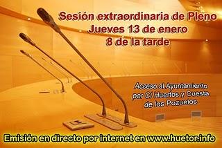 Sesión de Pleno este jueves 13 de enero a las ocho de la tarde