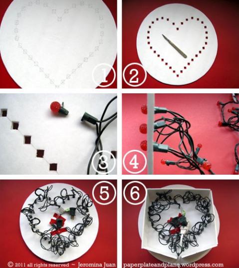 Diy: Lámpara de pared, un corazón con guinalda de luces