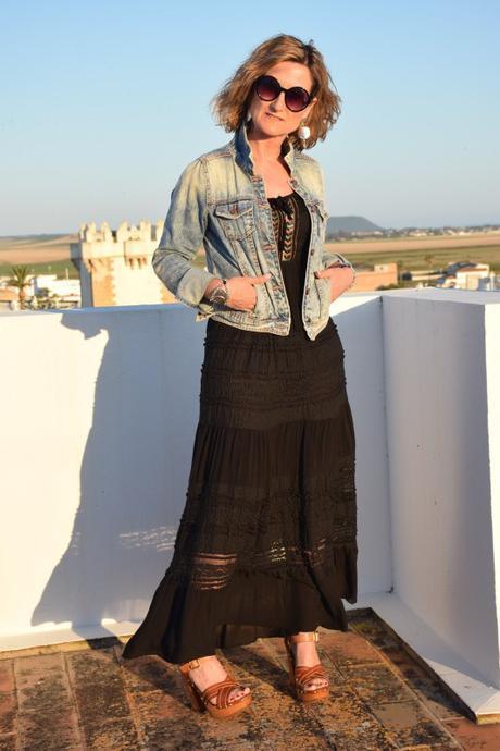 boho-maxi-dress-denim-jacket