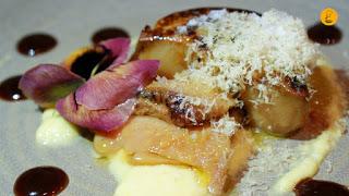 Foie gras con hoisin y puré de piña y azafrán en la Chusquery Madrid