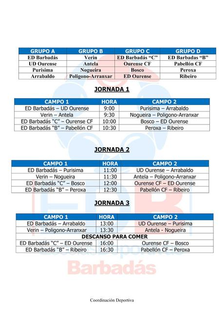 Torneo Benjamín Concello de Barbadás 2016, horarios y normativa