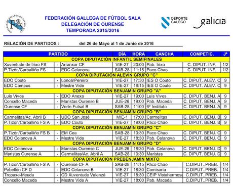 Horarios fútbol ourensano, incluido sala base
