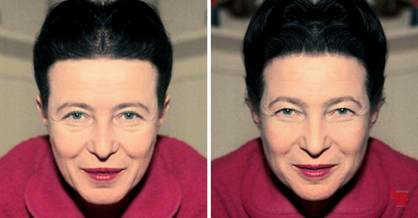 El rostro de Simone de Beauvoir si fuera simétrico