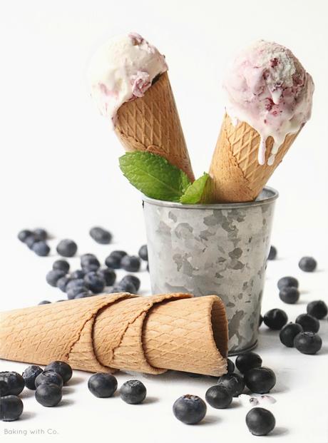 helado casero de yogur griego y arándanos con heladera