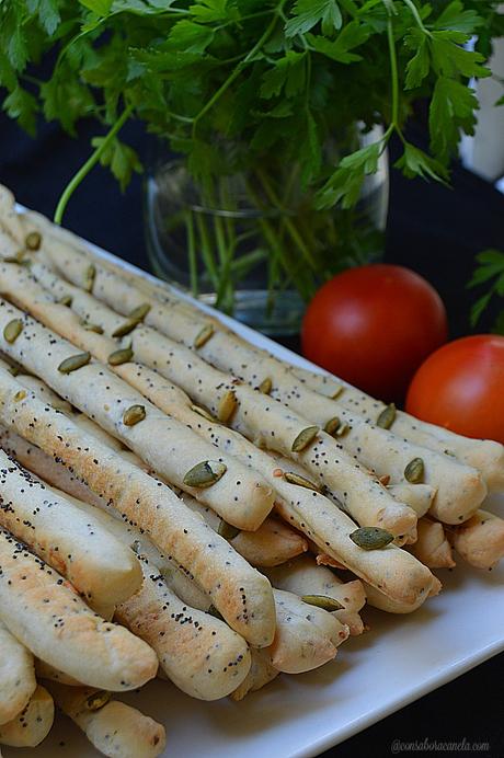 Grisines de semillas de amapola y pipas de calabaza