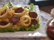 Ensalada templada bulgur calamar chorizo ibérico