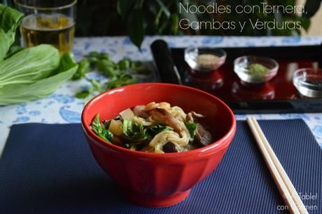 Noodles con Ternera, Gambas y Verduras