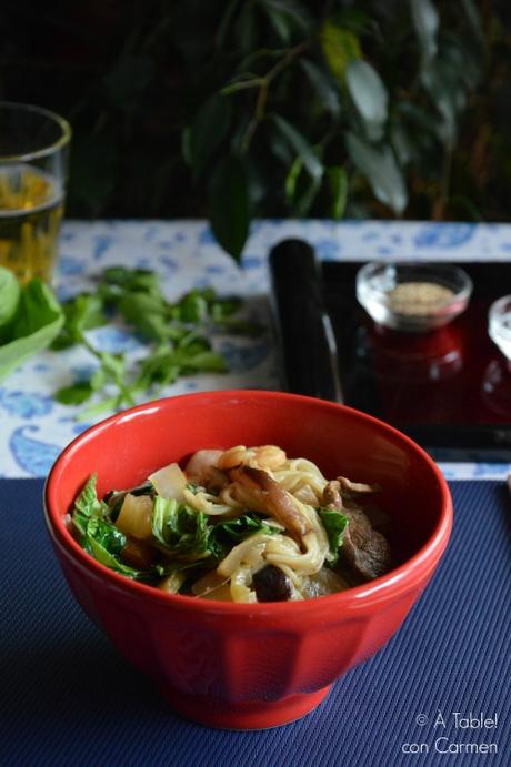 Noodles con Ternera, Gambas y Verduras