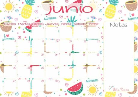 Imprimible: Calendario de Junio de 2016