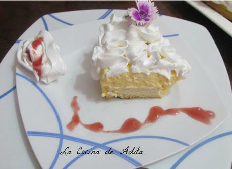 Tarta de crema de naranja, con merengue