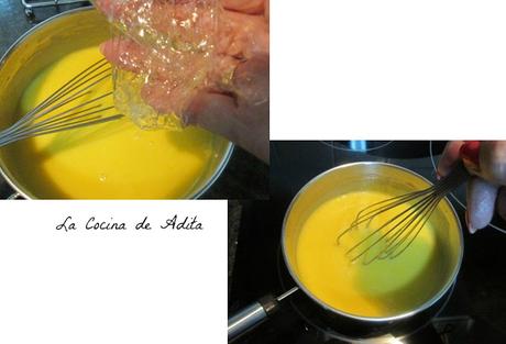 Tarta de crema de naranja, con merengue