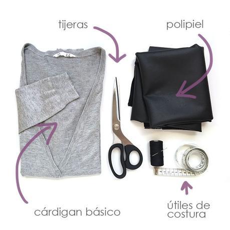 Chaqueta de punto y polipiel de un cardigan básico -DIY-