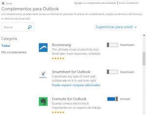 Configurar los complementos de Outlook.com