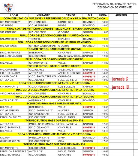 Horarios fútbol ourensano, del 1 al 9 de Junio 2016