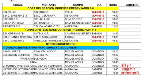 Horarios fútbol ourensano, del 1 al 9 de Junio 2016