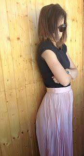 LONG PINK PLATED SKIRT