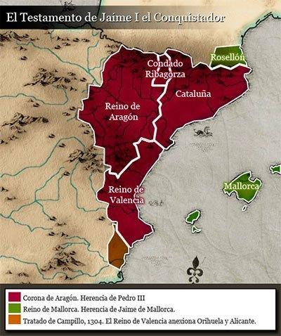 Repartición del territorio de Jaime I de Aragón