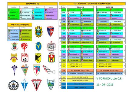 Torneo Ulla C.F. 2016 Prebenjamín, benjamín y alevín: Horarios