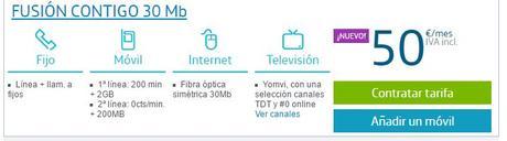 La tarifa Movistar Fusión Contigo añade una segunda línea móvil, sin incremento en el precio