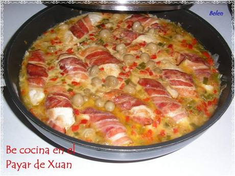 Solomillos de pollo con verduras al vino espumoso