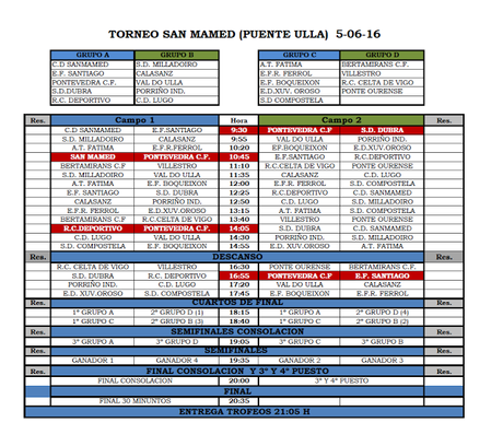Torneo C.D. San Mamed 2016 Alevín y Benjamín: Equipos y horarios