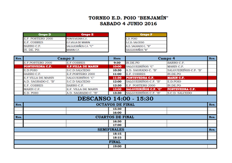 Torneo Benxamín E.D.Poio 2016: Equipos y calendario