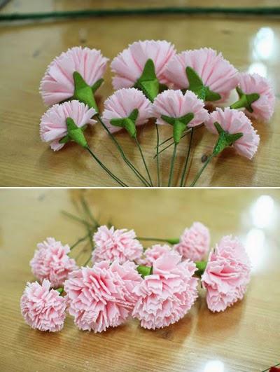 Arreglos florales con claveles de tela - DIY -