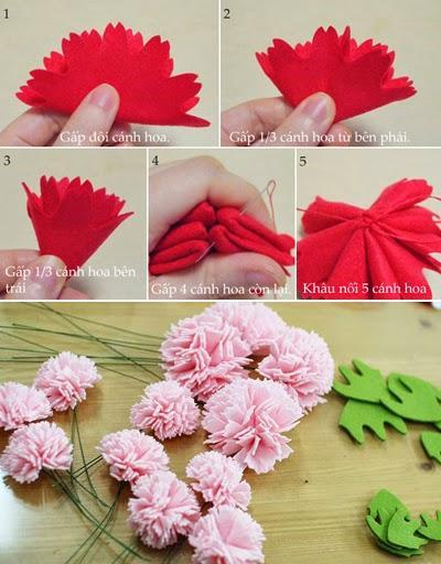 Arreglos florales con claveles de tela - DIY -