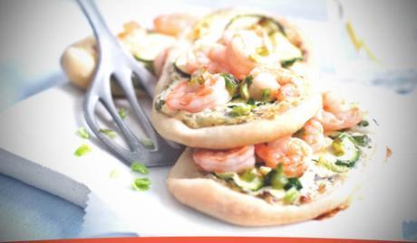 Receta de Tortitas gratinadas con gambas y calabacín para 6 personas Receta Tortitas gratinadas con gambas y calabacín