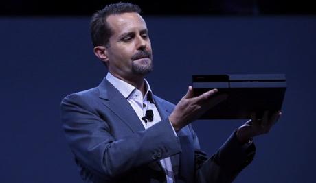 LOS ANGELES, CA - JUNE 10: Andrew House, president and group CEO Sony Computer Entertainment Inc., holds up a Playstation 4 at the Sony Playstation E3 2013 press conference on June 10, 2013 in Los Angeles, California. Thousands are expected to attend the annual three-day convention to see the latest games and announcements from the gaming industry. (Photo by Eric Thayer/Getty Images)