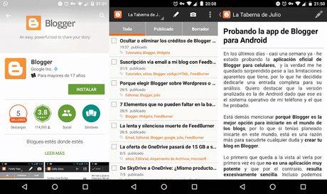 Probando la app oficial de Blogger para Android