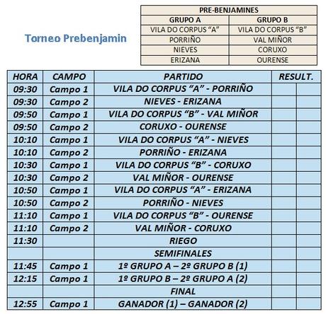 Torneo Vila do Corpus Ponteareas 2016: Categorías y horarios