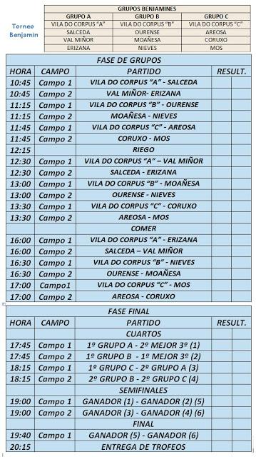 Torneo Vila do Corpus Ponteareas 2016: Categorías y horarios