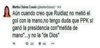 TRIUNFO DE PPK FUE CON METIDA DE MANO…  dice Congresista Martha Chavez