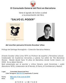 Presentación de Salvo el poder, de Ernesto Escobar Ulloa en el Consulado del Perú en Barcelona