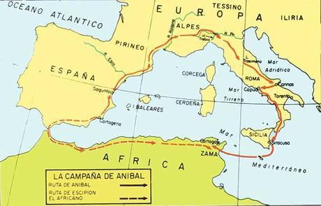 Mapa de la campaña de Aníbal