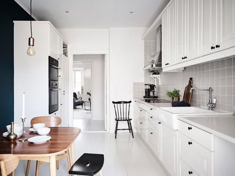 estilo nórdico espacios diferentes con color decoración interiores contrastes con color cocinas pequeñas cocinas nórdicas cocinas azules cocina comedor blog decoración nórdica Azul petroleo en la cocina 