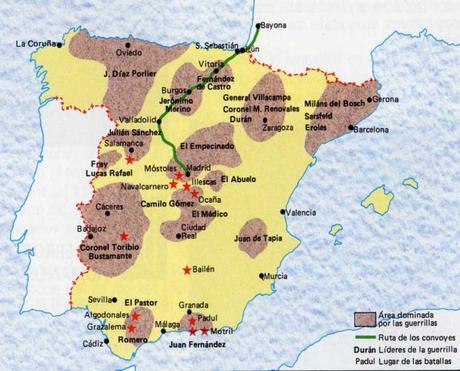 Las principales zonas de actuación de la guerrilla española, claves en la derrota de Napoleón.