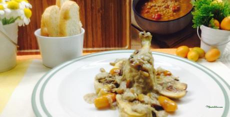 Pollo relleno en salsa de naranjas chinas