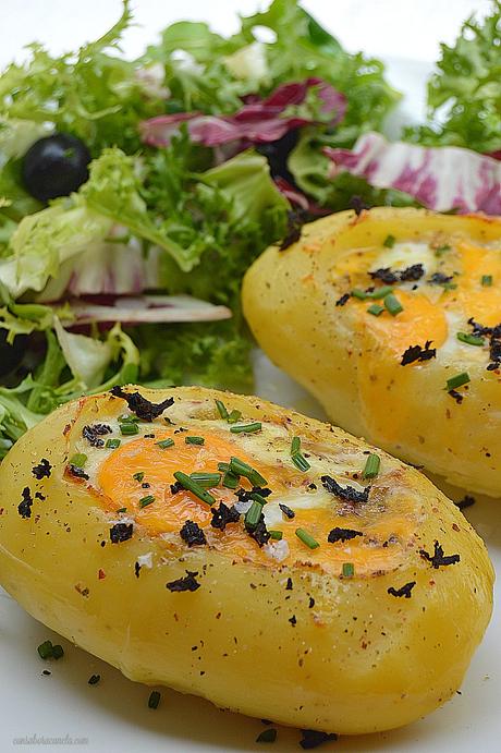 Patatas rellenas de huevo y trufa