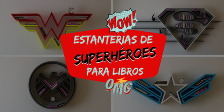 Estanterías para libros con los logotipos de los superhéroes